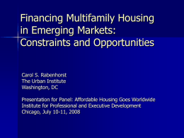 Financing Multifamily Housing in Emerging Markets: Constraints and Opportunities