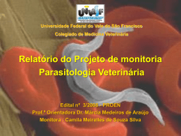 Relatório do Projeto de monitoria Parasitologia Veterinária