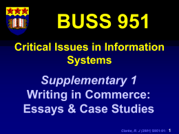 BUSS 951 Supplementary 1 Writing in Commerce: Essays &amp; Case Studies