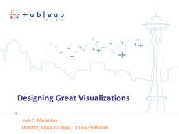 Designing Great Visualizations Jock D. Mackinlay Director, Visual Analysis, Tableau Software