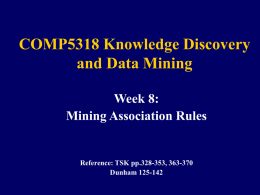 COMP5318 Knowledge Discovery and Data Mining Week 8: Mining Association Rules