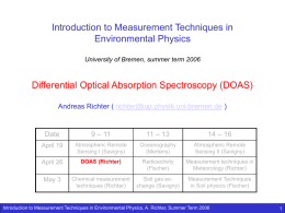 Introduction to Measurement Techniques in Environmental Physics Differential Optical Absorption Spectroscopy (DOAS) (