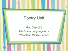 Poetry Unit Mrs. Driscoll’s 8th Grade Language Arts Woodland Middle School