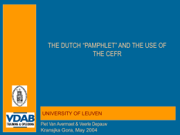 THE DUTCH “PAMPHLET” AND THE USE OF THE CEFR