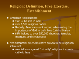 Religion: Definition, Free Exercise, Establishment