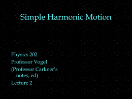 Simple Harmonic Motion Physics 202 Professor Vogel (Professor Carkner’s