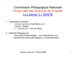 Commission Pédagogique Nationale Projet LMD des Sciences de la Santé