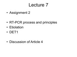 Lecture 7 • Assignment 2 • RT-PCR process and principles • Etiolation
