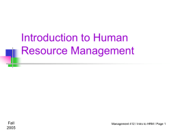 Introduction to Human Resource Management Fall 2005