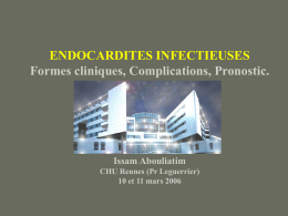 ENDOCARDITES INFECTIEUSES Formes cliniques, Complications, Pronostic. Issam Abouliatim CHU Rennes (Pr Leguerrier)