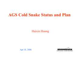 AGS Cold Snake Status and Plan Haixin Huang Apr 18, 2006