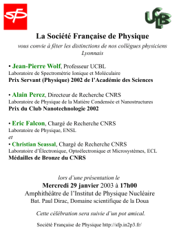 La Société Française de Physique • Jean-Pierre Wolf Alain Perez