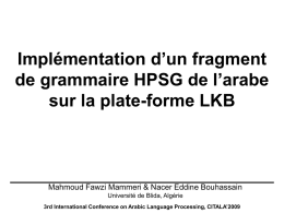 Implémentation d’un fragment de grammaire HPSG de l’arabe sur la plate-forme LKB