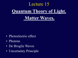 Lecture 15 Quantum Theory of Light. Matter Waves. • Photoelectric effect