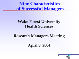 Nine Characteristics of Successful Managers Wake Forest University Health Sciences