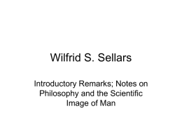Wilfrid S. Sellars Introductory Remarks; Notes on Philosophy and the Scientific