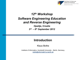 Introduction 12 Workshop Software Engineering Education