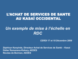 Un exemple de mise à l’échelle en RDC AU KASAÏ OCCIDENTAL