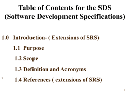 Table of Contents for the SDS (Software Development Specifications)