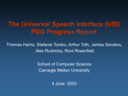 The Universal Speech Interface (USI) PDG Progress Report