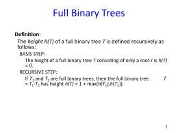 Full Binary Trees Definition height h(T) follows:
