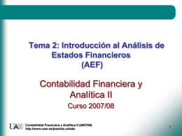 Contabilidad Financiera y Analítica II Tema 2: Introducción al Análisis de Estados Financieros
