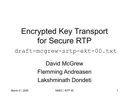 Encrypted Key Transport for Secure RTP draft-mcgrew-srtp-ekt-00.txt David McGrew