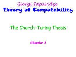 Theory of Computability The Church-Turing Thesis Giorgi Japaridze Chapter 3