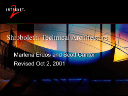 Shibboleth: Technical Architecture Marlena Erdos and Scott Cantor Revised Oct 2, 2001
