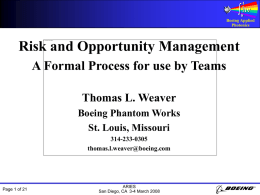 Risk and Opportunity Management A Formal Process for use by Teams ∫