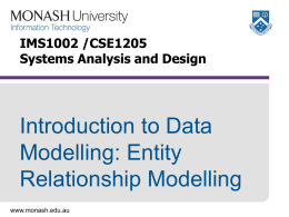 Introduction to Data Modelling: Entity Relationship Modelling IMS1002 /CSE1205