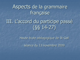 Aspects de la grammaire française III. L’accord du participe passé