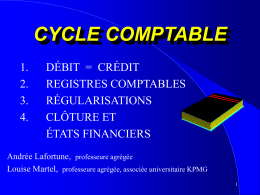 CYCLE COMPTABLE 1. DÉBIT  =  CRÉDIT 2.