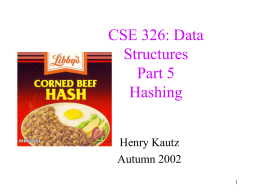 CSE 326: Data Structures Part 5 Hashing