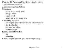 Chapter 16 Aqueous Equilibria: Applications