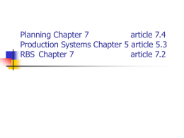 Planning Chapter 7 article 7.4 Production Systems Chapter 5 article 5.3