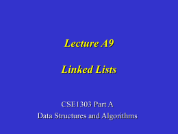 Lecture A9 Linked Lists CSE1303 Part A Data Structures and Algorithms