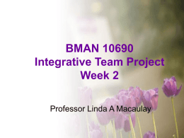 BMAN 10690 Integrative Team Project Week 2 Professor Linda A Macaulay