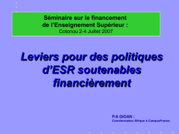 Leviers pour des politiques d’ESR soutenables financièrement Séminaire sur le financement