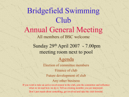 Bridgefield Swimming Club Annual General Meeting Sunday 29