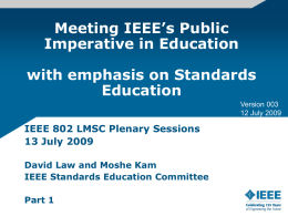Meeting IEEE’s Public Imperative in Education with emphasis on Standards Education
