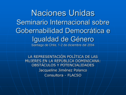Naciones Unidas Seminario Internacional sobre Gobernabilidad Democrática e Igualdad de Género