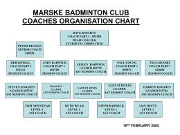 MARSKE BADMINTON CLUB COACHES ORGANISATION CHART