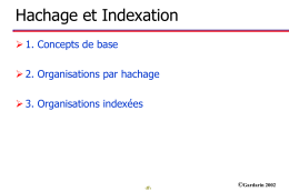Hachage et Indexation  1. Concepts de base 2. Organisations par hachage