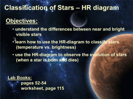 – HR diagram Classification of Stars Objectives: