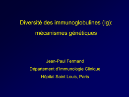 Diversité des immunoglobulines (Ig): mécanismes génétiques Jean-Paul Fermand Département d’Immunologie Clinique