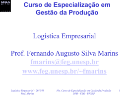 Logística Empresarial Prof. Fernando Augusto Silva Marins  www.feg.unesp.br/~fmarins
