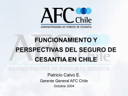 FUNCIONAMIENTO Y PERSPECTIVAS DEL SEGURO DE CESANTIA EN CHILE Patricio Calvo E.
