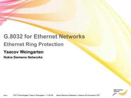 G.8032 for Ethernet Networks Ethernet Ring Protection Yaacov Weingarten Nokia Siemens Networks