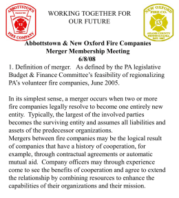 Abbottstown &amp; New Oxford Fire Companies Merger Membership Meeting 6/8/08 WORKING TOGETHER FOR